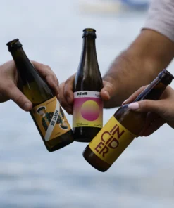 Anstossen mit Cider und Bier Flaschen
